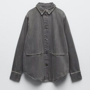Zara Grey Rhinestone Denim Overshirt